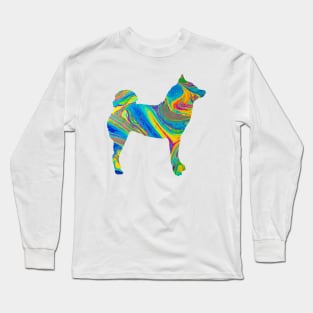 Lilly the Shiba Inu Silhouette - Colourful Bubble on White Long Sleeve T-Shirt